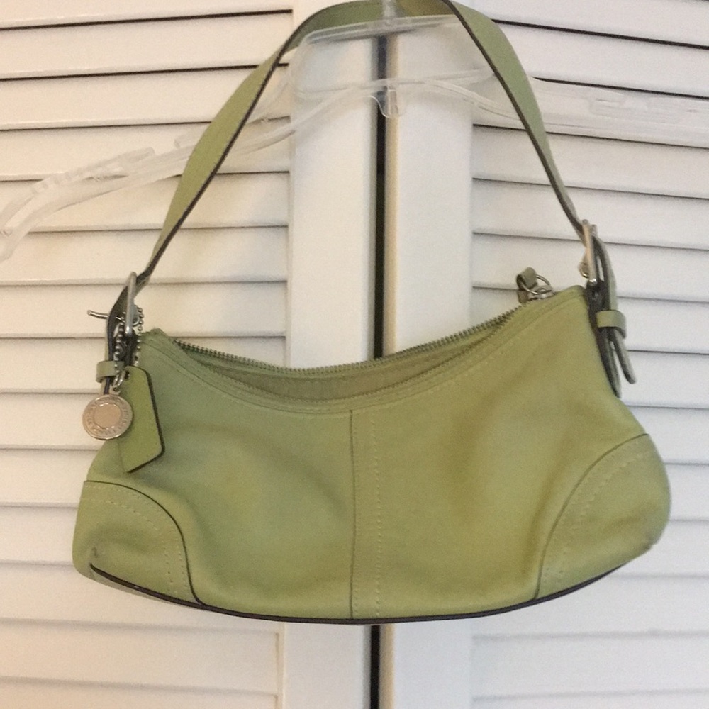 Green coach bag authentic small purse silver